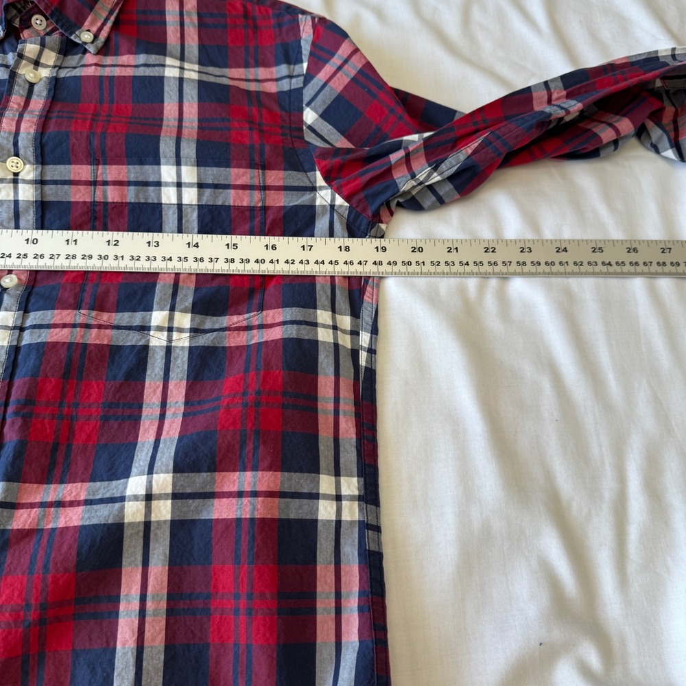 Uniqlo Mens Plaid Button Down Long Sleeve Shirt Red Blue Medium Grunge College - Picture 9 of 13